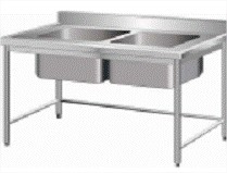 Stainless steel table with 2 washbasins